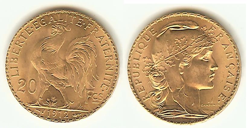 20 Francs Gold Marianne 1912 BU
